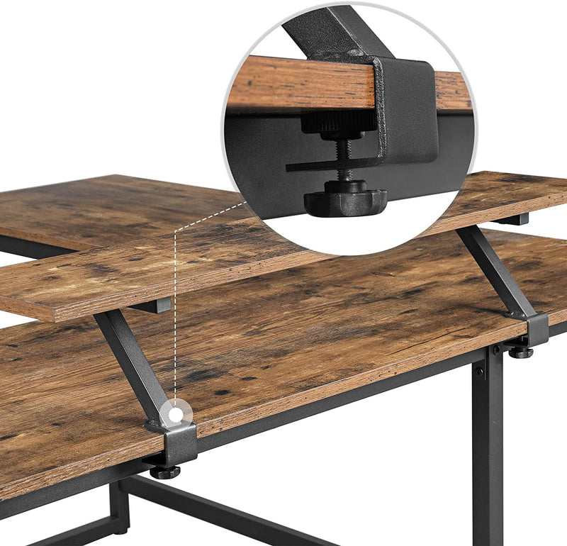 Bureau, L-vormig computerbureau met beweegbare monitorbevestiging, hoekbureau,  bruin-zwart LWD56X