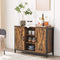 Sideboard, bijzetkast, keukenkast met open planken, gangkast, commode met deuren, woonkamer, eetkamer, hal, industrieel design, vintage bruin-zwart LSC098B01