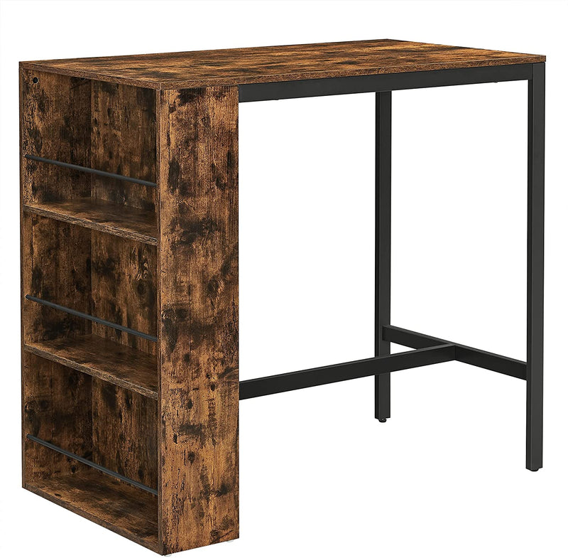 bartafel met schap, bartafel, keukentafel, 3 open schappen, eettafel, aanrecht, voor keuken, eetkamer, 110 x 60 x 100 cm, industrieel ontwerp, vintage bruin-zwart LBT016B01