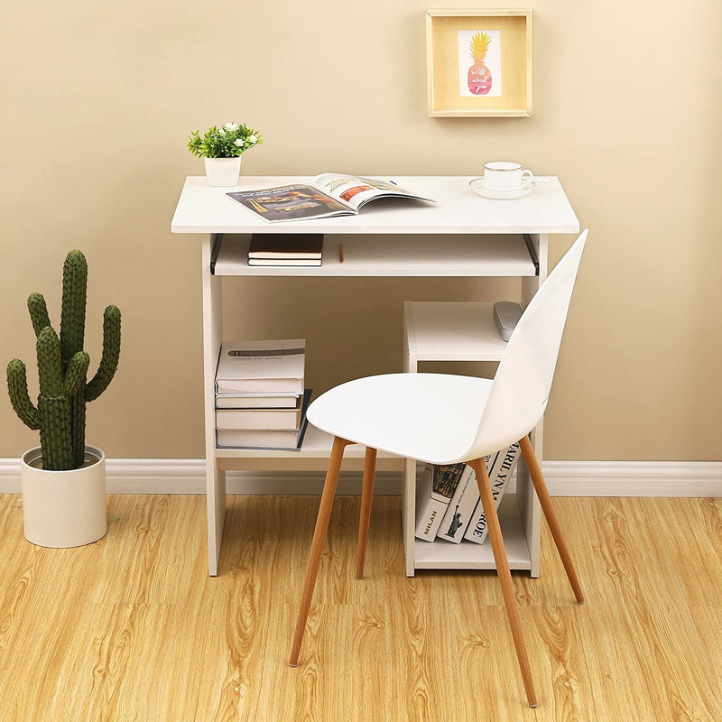 Bureau, computertafel, met toetsenbordverlenging, PC-tafel, ruimtebesparend, eenvoudige montage, 80 x 45 x 74 cm (L x B x H), wit LCD852W