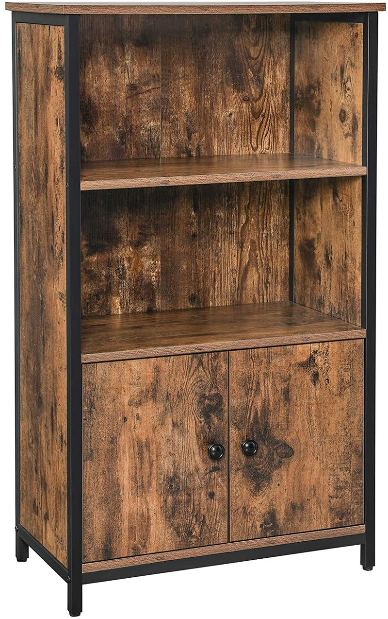 Boekenkast, boekenkast, kantoorrek, keukenkast met 2 open vakken, 1 vak met kastdeuren, multifunctioneel, industrieel design, vintage bruin-zwart LSC65BX