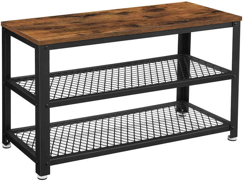 schoenenbank, schoenenrek om op te zitten, met 3 niveaus, houtlook, metalen frame, LBS73X