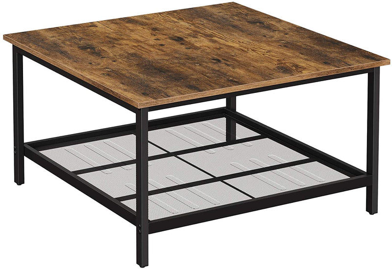 Salontafel, salontafel, gemaakt van staal, met rasterplank, vierkant, industrieel ontwerp, voor woonkamer, vintage bruin-zwart LCT065B01