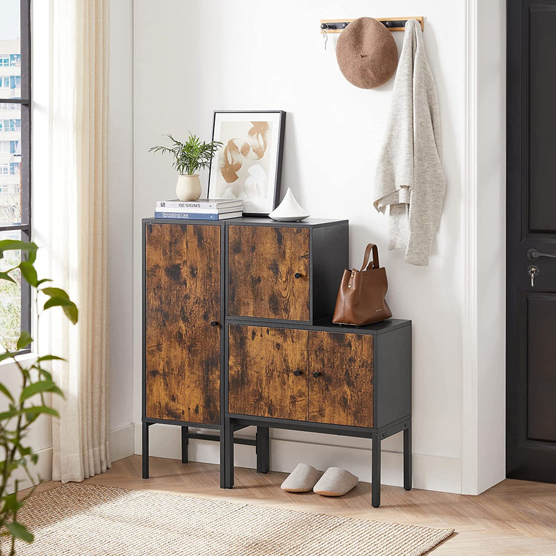 Dressoir, keukenkast met deuren, bijzetkast, opbergkast, metalen frame, multifunctionele kast, kast, 60 x 30 x 60 cm, industrieel design, vintage bruin-zwart LSC106B01