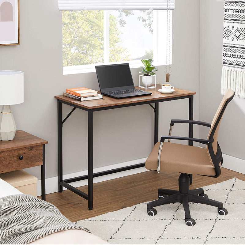 Bureau, computertafel, smalle kantoortafel, 100 x 50 x 75 cm, studeerkamer, hazelnoot-zwart LWD041B03