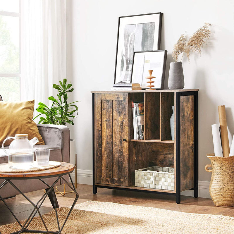 Sideboard, archiefkast, met vakken, verstelbare plank, 80 x 30 x 80,5 cm, industrieel design, vintage bruin-zwart LSC084B01