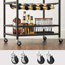 Serveerwagen, barwagen, wijnrek op wielen, glazen en flessenhouders, 60 x 40 x 75 cm, vintage bruin-zwart LRC087B01