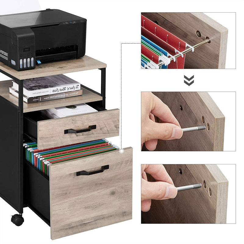Archiefkast met 2 laden,  met wielen, rolcontainer,stalen frame, , grijs-zwart