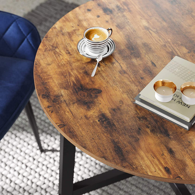 Eettafel klein, ronde keukentafel, voor woonkamer, kantoor, 80 x 75 cm (Ø x H), industrieel design, vintage bruin-zwart KDT080B01