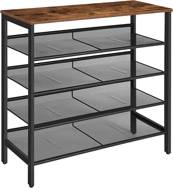 Schoenenrek, 5-laags schoenenkast, verstelbaar voor 12-16 paar schoenen,, vintage bruin-zwart EBF01XJ01