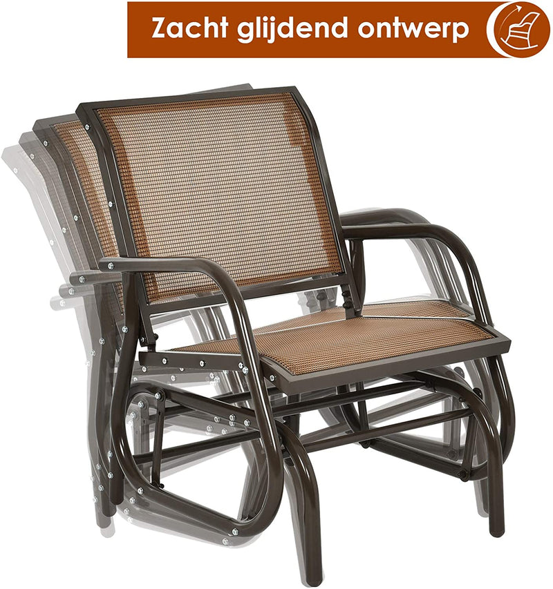Schommel zweefstoel, Buiten schommelstoel met stevige metalen frame, Comfortabele enkele zweefstoel patio stoel voor tuin, veranda, achtertuin, zwembad, gazon (Bruin)