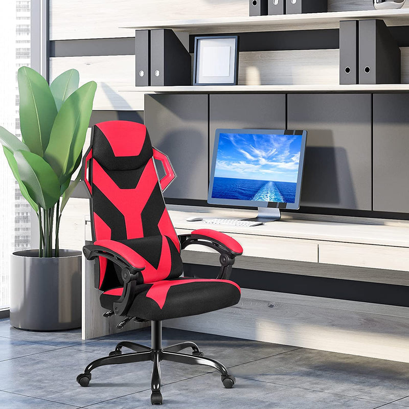 Hoge rugleuning gamingstoel, verstelbare racing style draaibare werkstoel met lendensteun en gevoerde armleuningen,  (Rood)