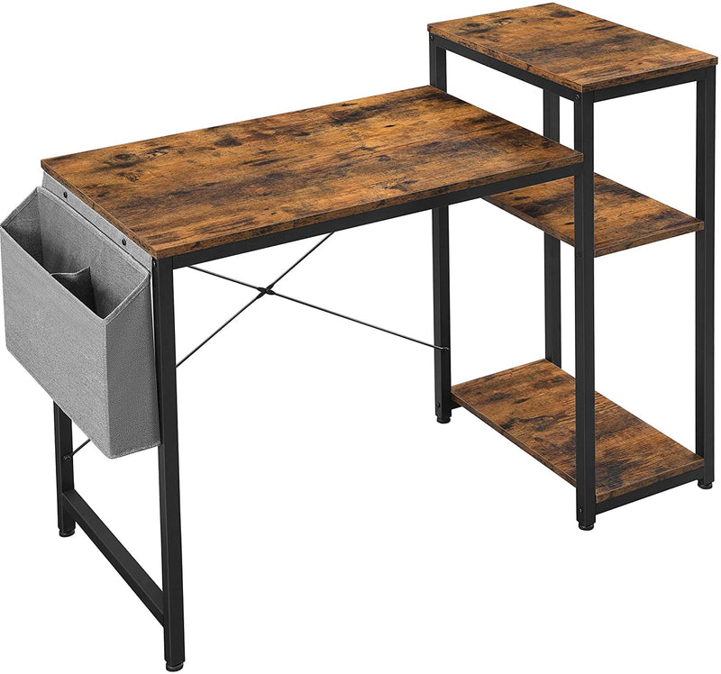 Bureau, computerbureau met legbord, verstelbaar legbord, met zijvak, 110 x 50 x 90 cm, industrieel ontwerp, vintage bruin-zwart LWD087B01