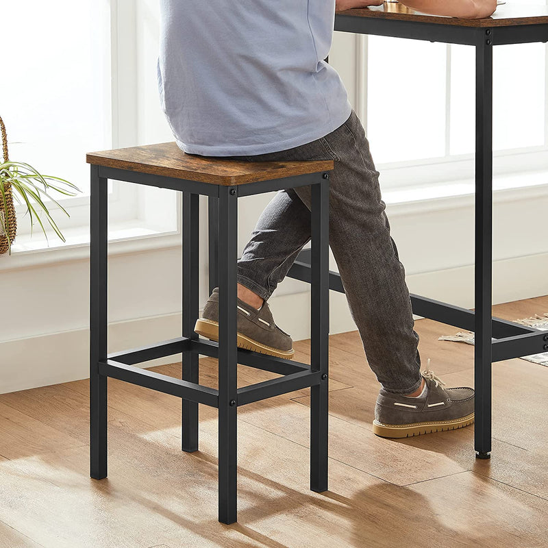 bartafelset, hoge tafel (100 x 40 x 90 cm) met 2 barkrukken (elk 30 x 40 x 65 cm), metalen frame, industrieel ontwerp, voor eetkamer, woonkamer, vintage bruin-zwart LBT218B01