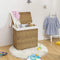 Wasmand handgevlochten, wasmand van synthetisch rotan, met deksel en handgrepen, wassorteerder, opvouwbaar, waszak uitneembaar, natuurlijke kleuren LCB52NL