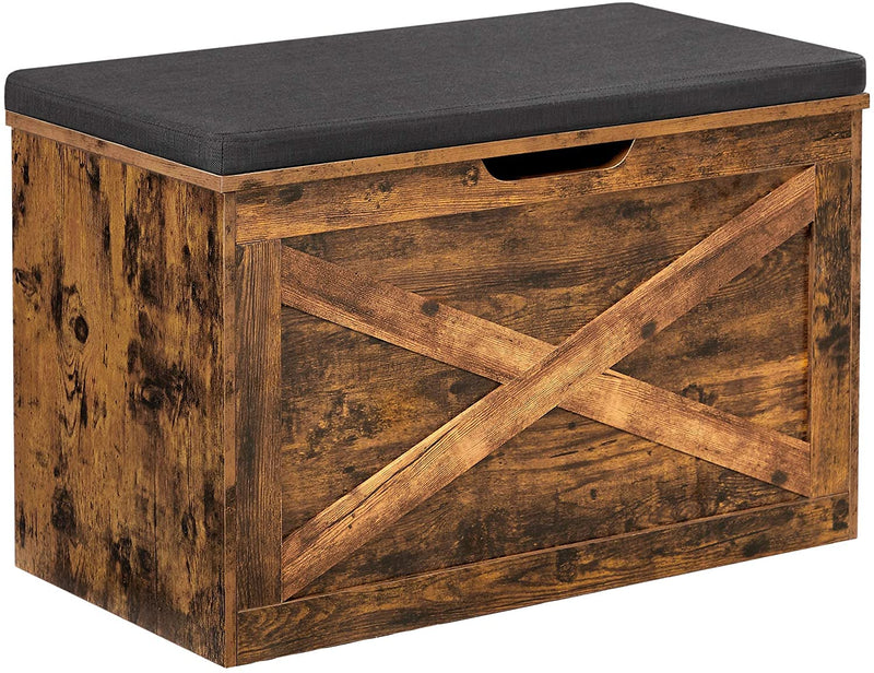 Schoenbank, zitkist, opbergkast, met bekleding, 76 x 40 x 48 cm, landhuisstijl, vintage bruin LHS056X01