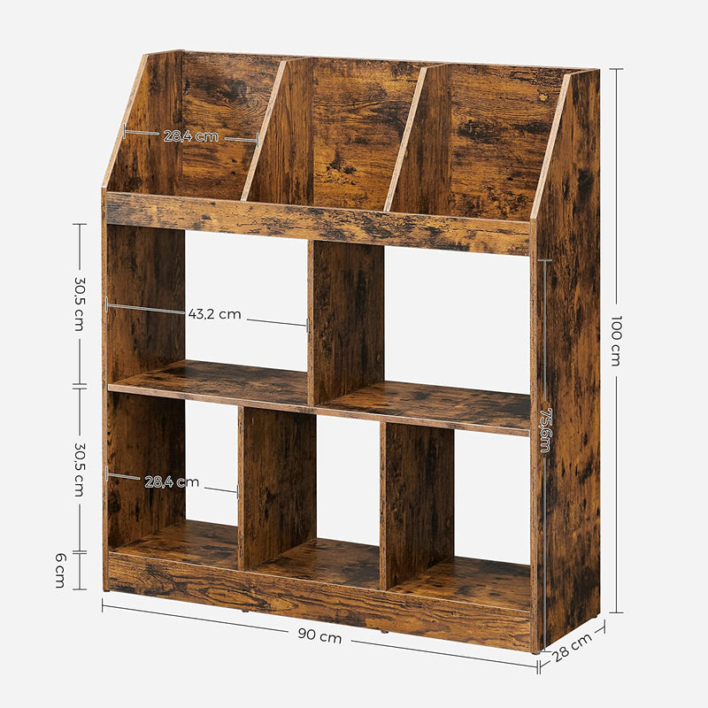 Boekenkast, 5 vakken onderin, 3 vakken bovenin, , 90 x 28 x 100 cm, bruin