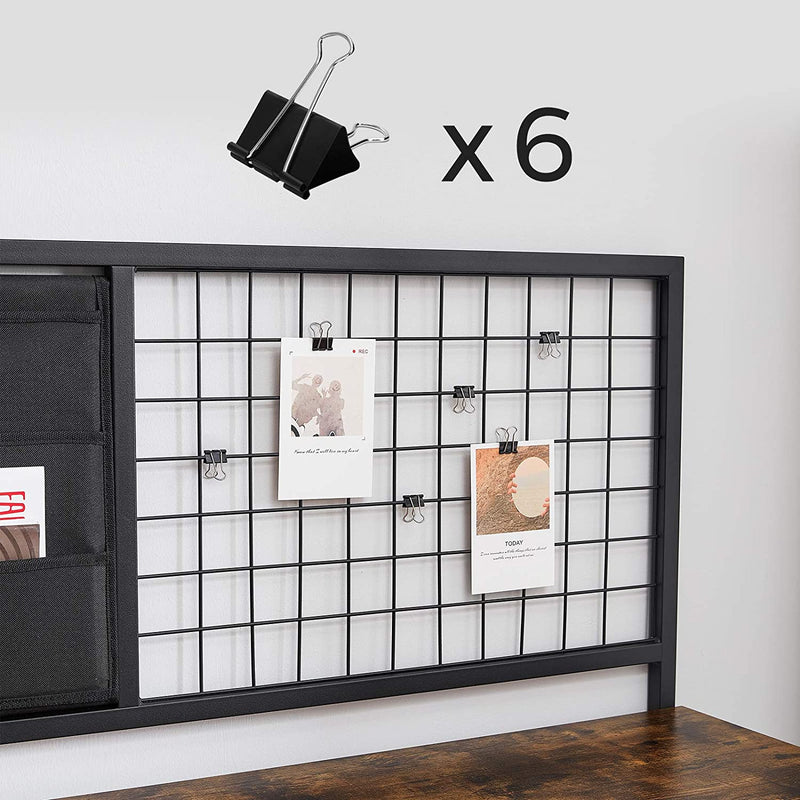 Computertafel, bureau, met raster en opbergvakken van stof, stalen frame, 118 cm lang, bruin-zwart LWD068B01