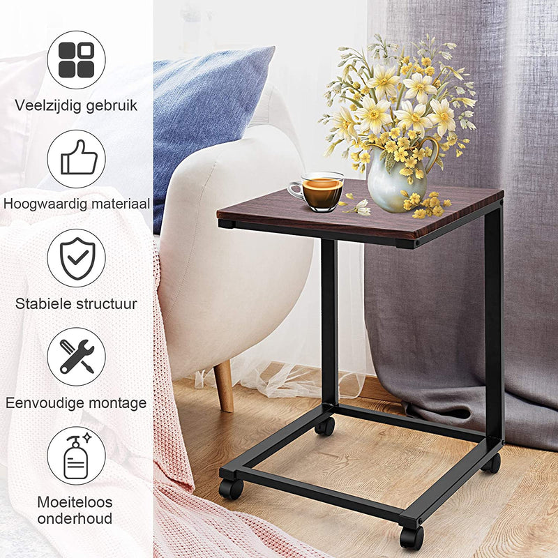 Laptoptafel met wielen, verrijdbare laptopkar, 50 x 40 x 65 cm (Zwart)