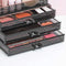 Make-up Organiser, 2-delige set Make-up Box, Cosmetische Organizer met 3 laden en 15 verschillende vakken, voor lippenstiften, borstels, zwart transparant en roségoud JKA002B01