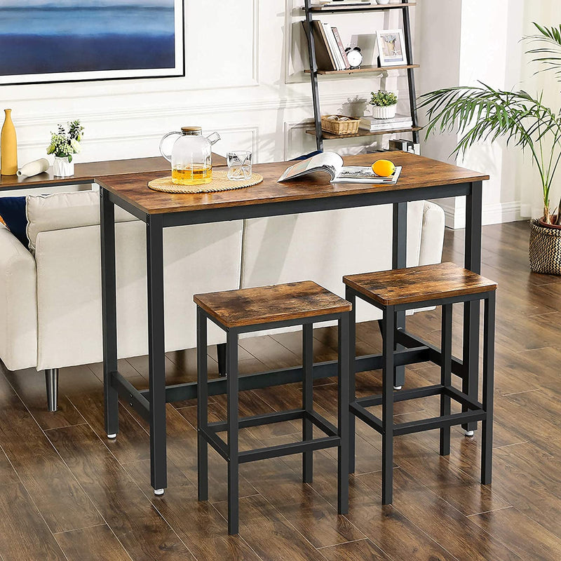 bartafel set, bartafel met 2 barkrukken, aanrecht met barstoelen, keukentafel en keukenstoelen in industrieel ontwerp, voor keuken, 120 x 60 x 90 cm, vintage, donkerbruin LBT15X