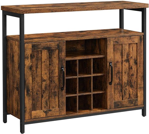 Sideboard, keukenkast, opbergkast, wijnkast, met 2 deuren, voor woonkamer, keuken, eetkamer, 100 x 35 x 81,4 cm, industriële stijl, vintage bruin-zwart LSC094B01