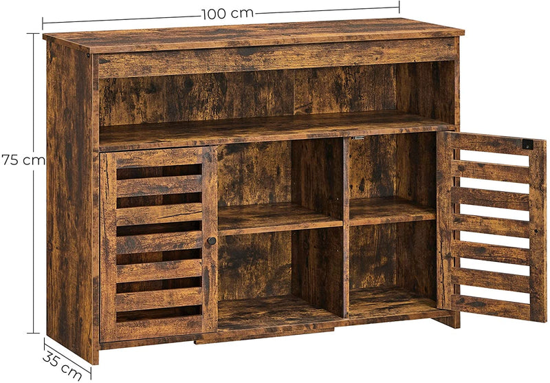 Dressoir, bijzetkast, keukenkast met legplanken, gangkast met lamellendeuren, vrijstaand, woonkamer, eetkamer, slaapkamer, vintage bruin LBF003X01