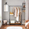 Kledingrek op wieltjes, garderobestandaard met kledingstang, uittrekbaar, ganggarderobe, met plank en wielen, industrieel design, vintage bruin-zwart RGR110B01