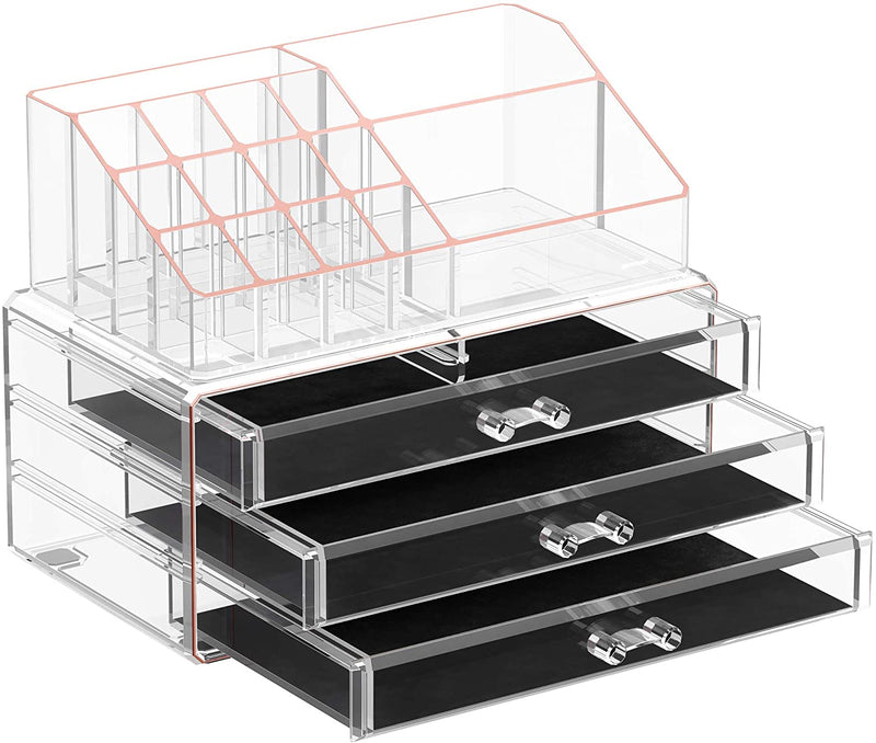 Make-up organizer, cosmetica organizer met 3 lades en 15 vakkenroségoud JKA002T01