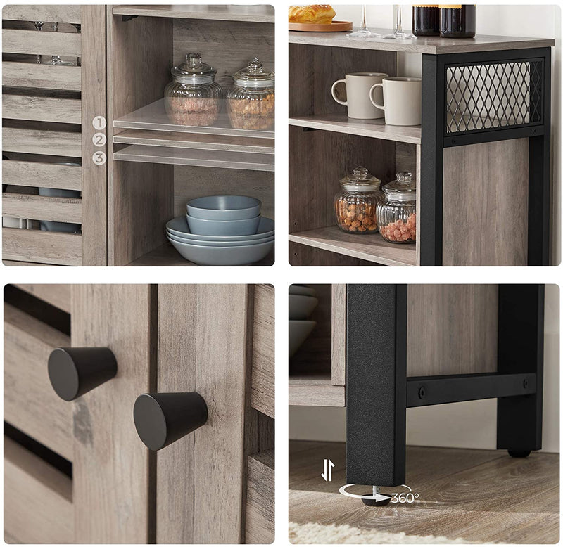 Sideboard, kast met 2 deuren, verstelbare planken, voor eetkamer, woonkamer, keuken, 110 x 33 x 75 cm, industrieel design, grijpzwart LSC083B02