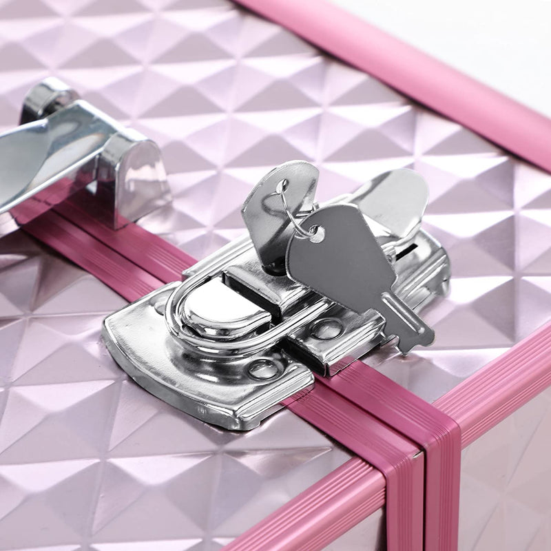 Beauty Case ,Make up koffer , Multi Case Make-up Case Vloertas Met Diamantpatroon Zilverkleurig Roze 36 x 28 x 23 cm JBC319P
