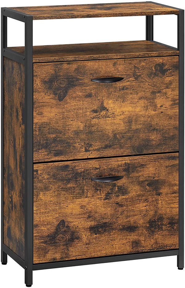 Schoenenkast met 2 kleppen, schoenenrek,  voor 8-12 paar schoenen, , 60 x 30 x 95 cm, vintage bruin-zwart