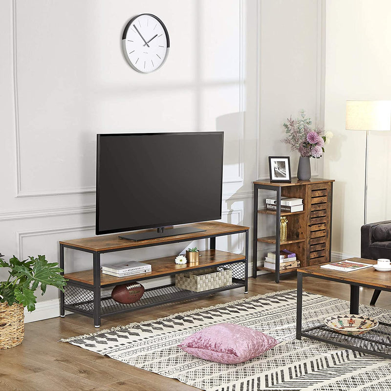 Sideboard, keukenkast met 3 open planken, badkamerkast, woonkamer, hal, keuken, thuiskantoor, stalen frame, industriële stijl, vintage bruin-zwart LSC74BX