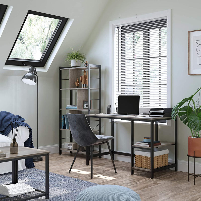 Bureau, computertafel, PC-tafel, bureautafel, met 2 legplanken rechts of links, , grijs-zwart LWD47MB