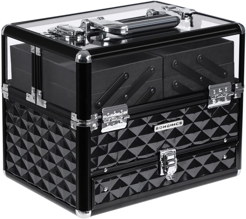 JBC318B Make-upkoffer, professioneel cosmetica-opbergen, multikoffer, etagekoffer, transparant, acrylglas, inklapbare vakken