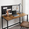 Computertafel, bureau, met raster en opbergvakken van stof, stalen frame, 118 cm lang, bruin-zwart LWD068B01