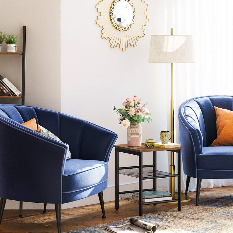 Nachtkastjes, set van 2 bijzettafels,, kleine salontafels met Vintage bruin-zwart LET24X