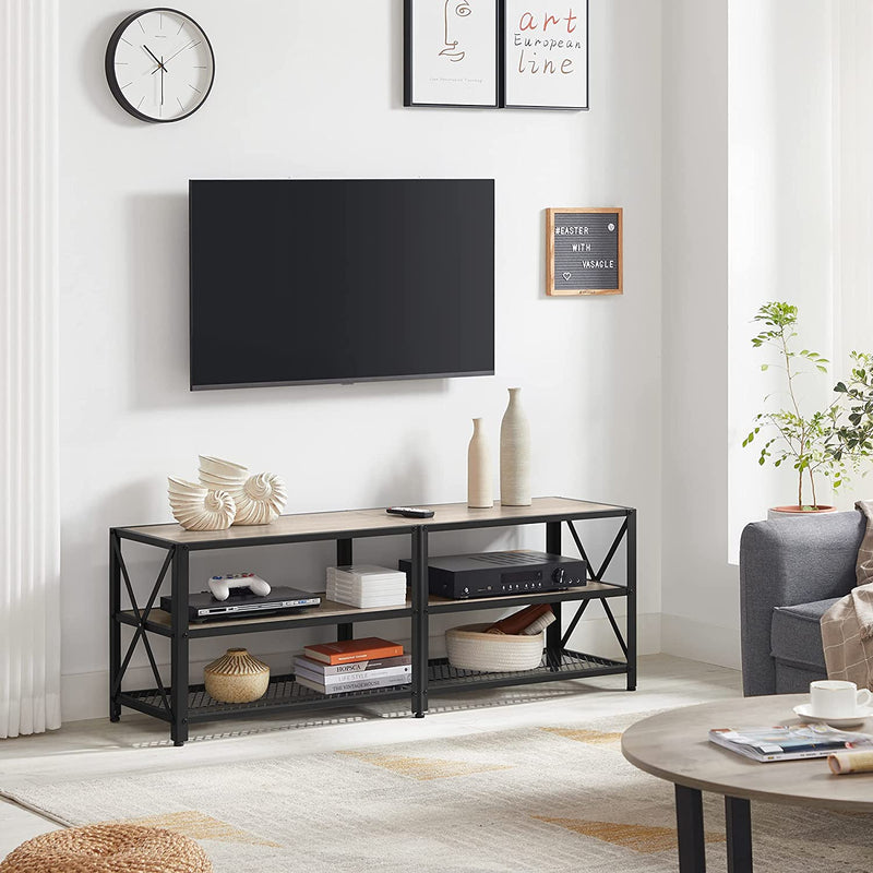 TV-meubel, TV-tafel, lowboard voor TV's tot 60 inch, TV-meubel met planken, stalen frame, , Grijs-black LTV094B02