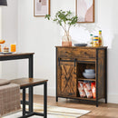dressoir, dressoir met lade, keukenkast, ladekast met schuifdeur in landelijke stijl, industrieel ontwerp, vintage bruin-zwart LSC100B01