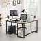 Bureau, L-vormig computerbureau met beweegbare monitorbevestiging, hoekbureau,  greige-zwart LWD056B02