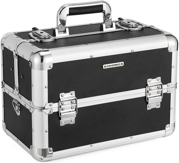 beautycase XXL groot voor bagage, aluminium multicase tiercase met schouderband 36,5 x 21 x 25,7 cm, zwart JBC228