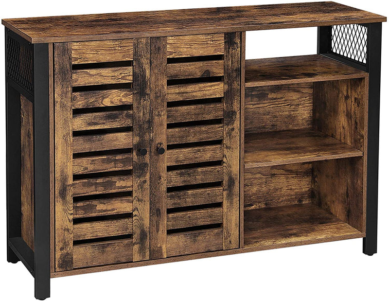 Sideboard, kast met 2 deuren, verstelbare planken, voor eetkamer, woonkamer, keuken, 110 x 33 x 75 cm, industrieel design, vintage bruin-zwart LSC083B01