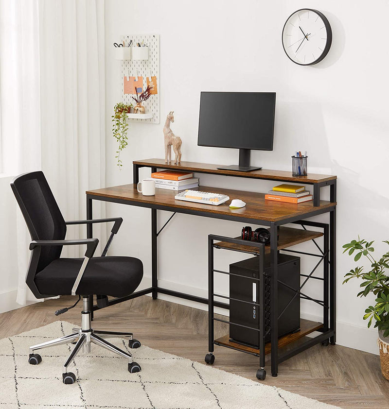 Computer bureau, bureau met monitorstandaard, met trolley, opslag voor documenten, bruin-zwart LWD060B01