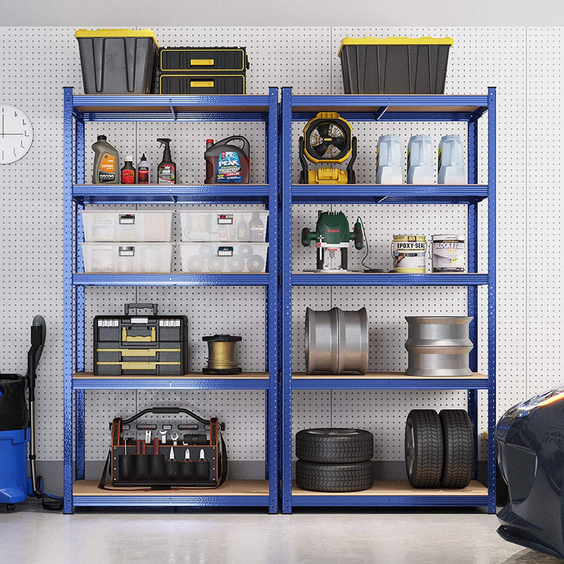Magazijnrekken, zware lasten, set van 2, kelderrekken, 200 x 100 x 50 cm, tot 875 kg belastbaar, 5 verstelbare planken, planken van metaal, steekplanken, werkplaatsrek, blauw GLR050Q02