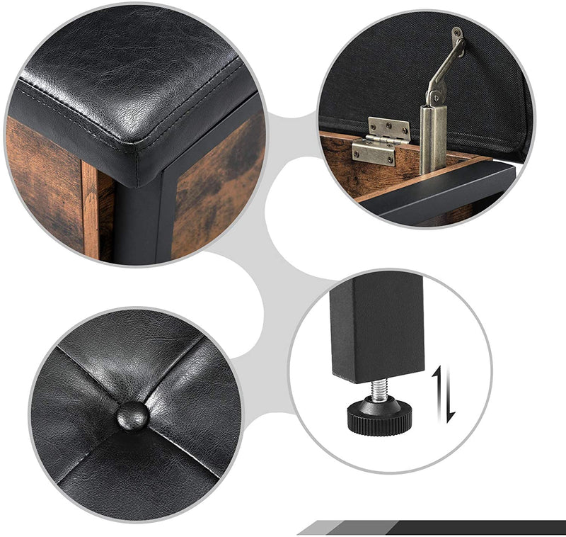 Schoenenbankje; zitbankje met zitkussen en schoenenrek; met opbergruimte; multifunctionele kist; hal, slaapkamer, ijzer, vintage, kunstleer