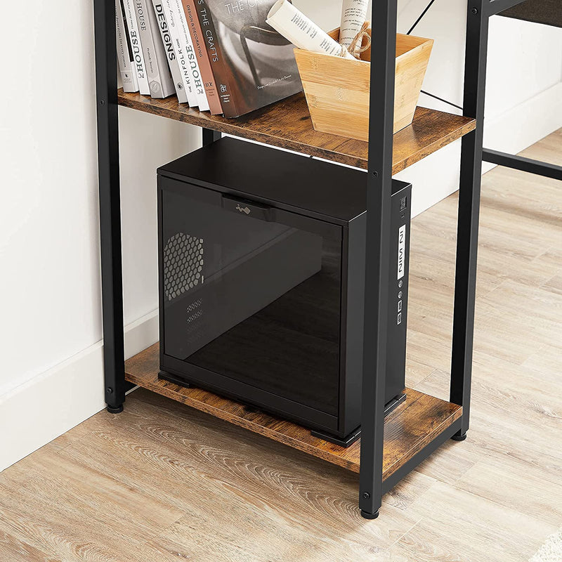 Bureau, computerbureau met legbord, verstelbaar legbord, met zijvak, 130 x 55 x 90 cm, industrieel ontwerp, vintage bruin-zwart LWD088B01