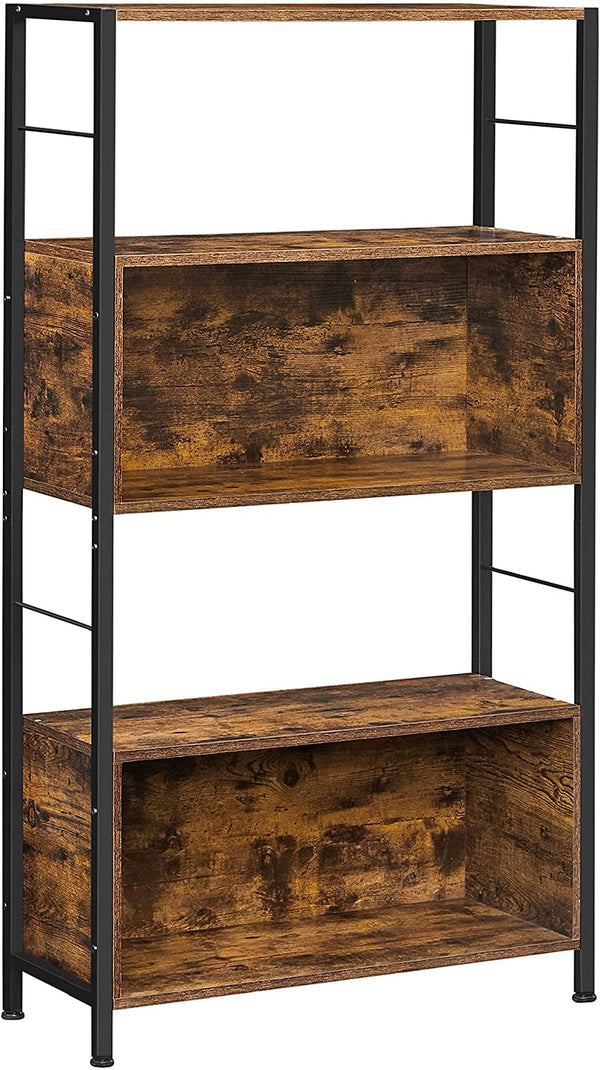 Boekenplank, staande plank, open, opbergplank,  80 x 30 x 148 cm, industrieel ontwerp, vintage bruin-zwart LLS106B01