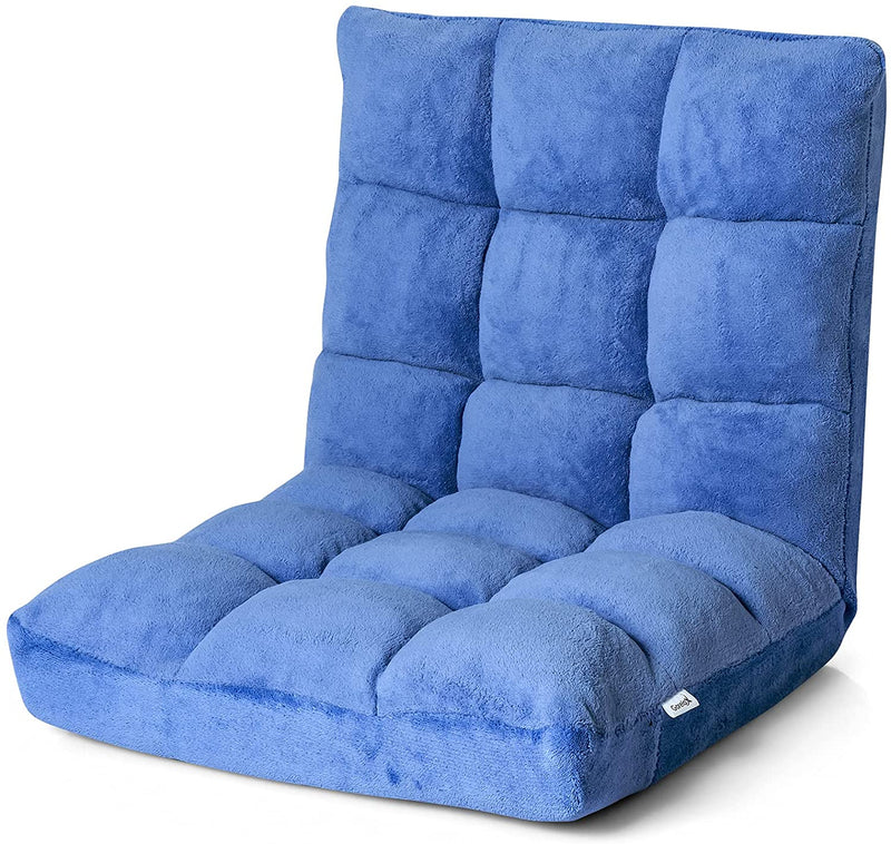 Verstelbare vloerstoel met rugleuning, opvouwbare meditatiestoel met 14 posities, (Blauw)