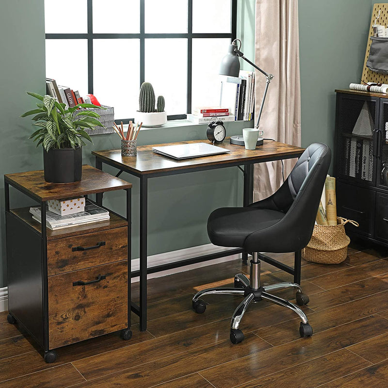 Bureau, computer bureau, smalle kantoortafel, 100 x 50 x 75 cm,  vintage bruin-zwart LWD41X