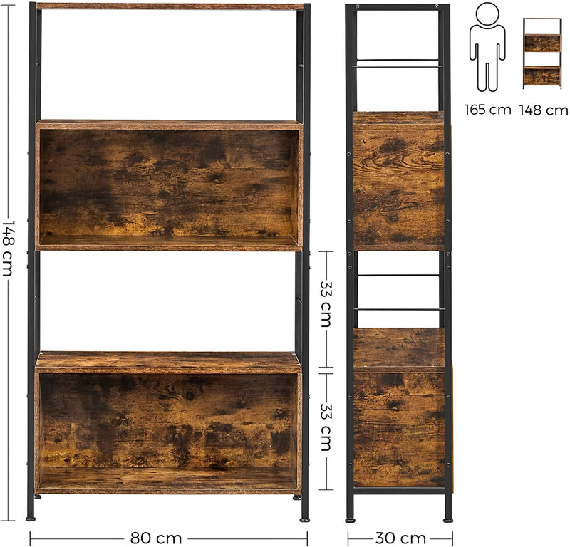 boekenplank, staande plank, open, opbergplank,, 80 x 30 x 148 cm, industrieel ontwerp, vintage bruin-zwart LLS106B01